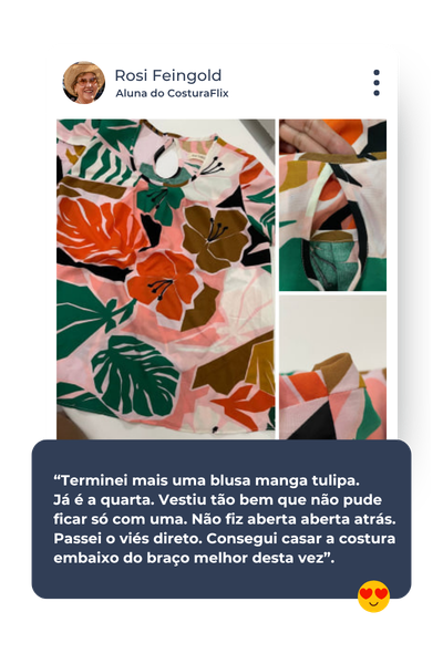 Print de conversa da aluna Rosi Feingold no grupo CosturaFlix