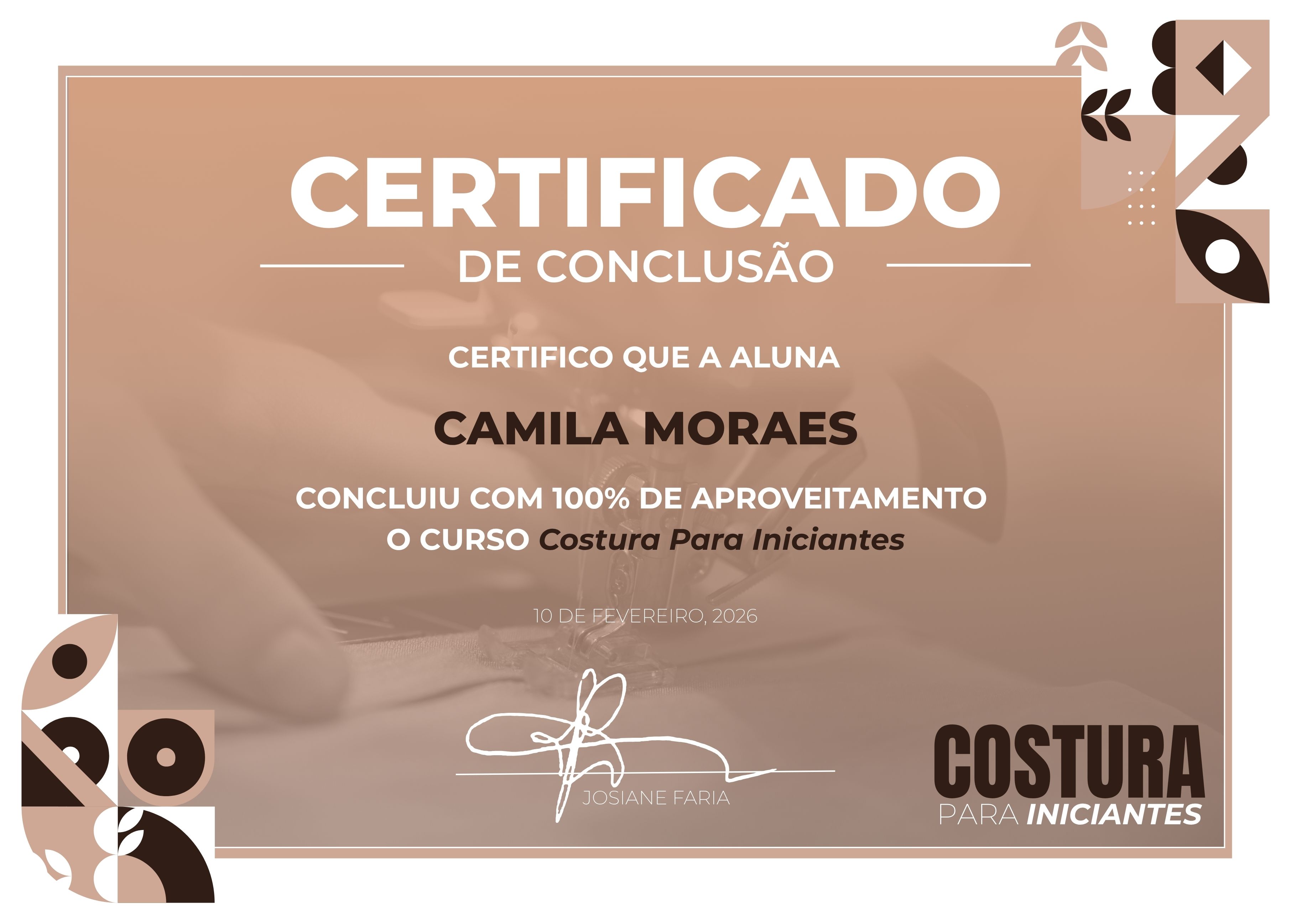 Exemplo do Certificado de Corte e Costura Iniciante