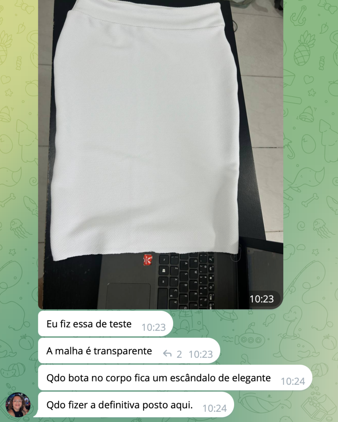 Peça de malha feita por aluna