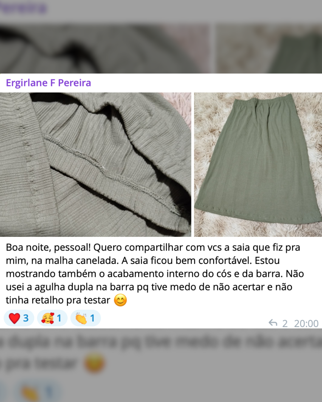 Peça de malha feita por aluna